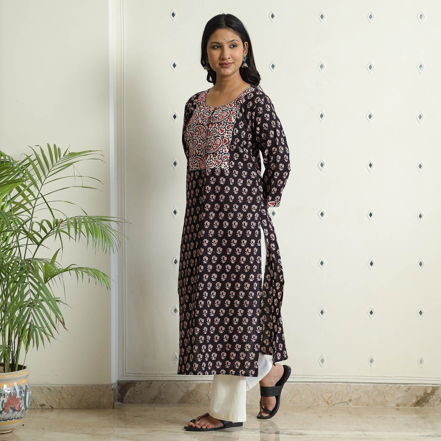 Buy Black - Block Print Cotton Straight Bagh Kurta For Women