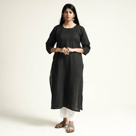 Black - Cotton Straight Jacquard Kurta 16