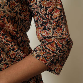 Black Block Print Cotton Straight Kalamkari Kurta