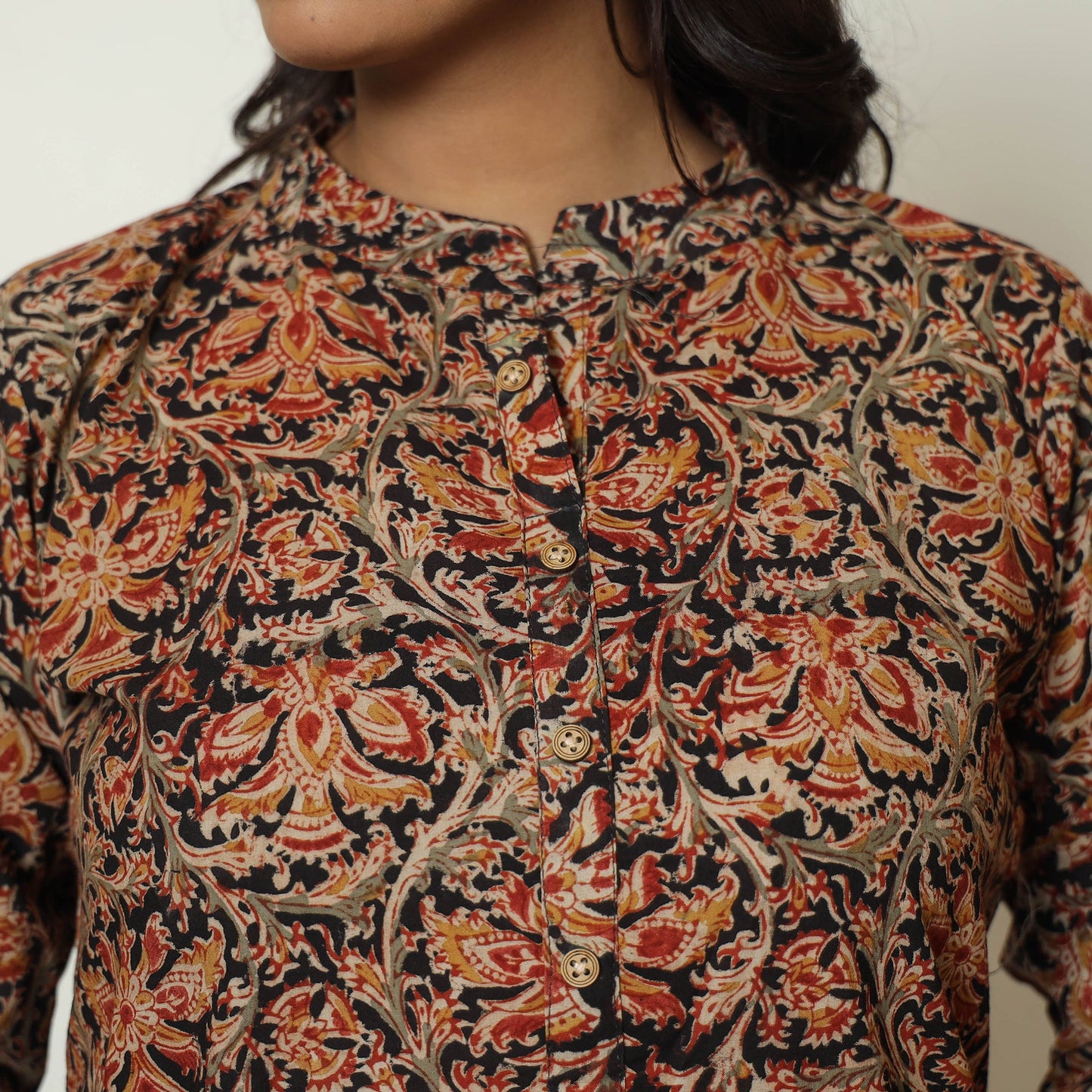 Black Block Print Cotton Straight Kalamkari Kurta