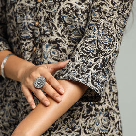 Black Block Print Cotton Straight Kalamkari Kurta