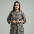 Black Block Print Cotton Straight Kalamkari Kurta