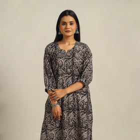  Black Block Print Cotton Straight Kalamkari Kurta For Women