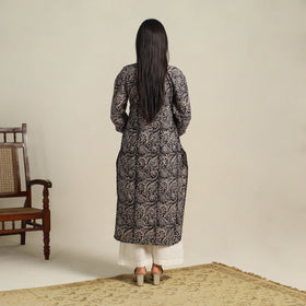 Black Block Print Cotton Straight Kalamkari Kurta For Women
