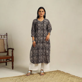  Black Block Print Cotton Straight Kalamkari Kurta For Women