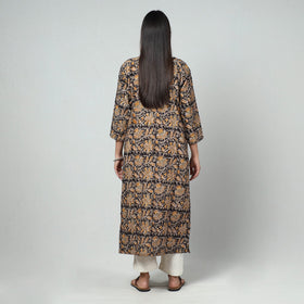 Black Block Print Cotton Straight Kalamkari Kurta For Women