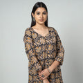 Black Block Print Cotton Straight Kalamkari Kurta For Women