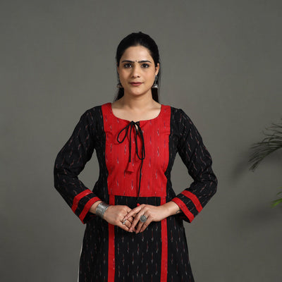 Black Cotton Straight Pochampally Ikat Kurta for Women