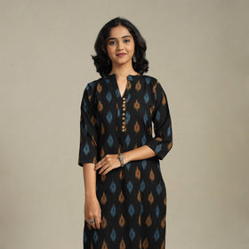 Black Cotton Straight Pochampally Ikat Kurta