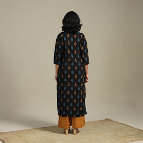 Black Cotton Straight Pochampally Ikat Kurta