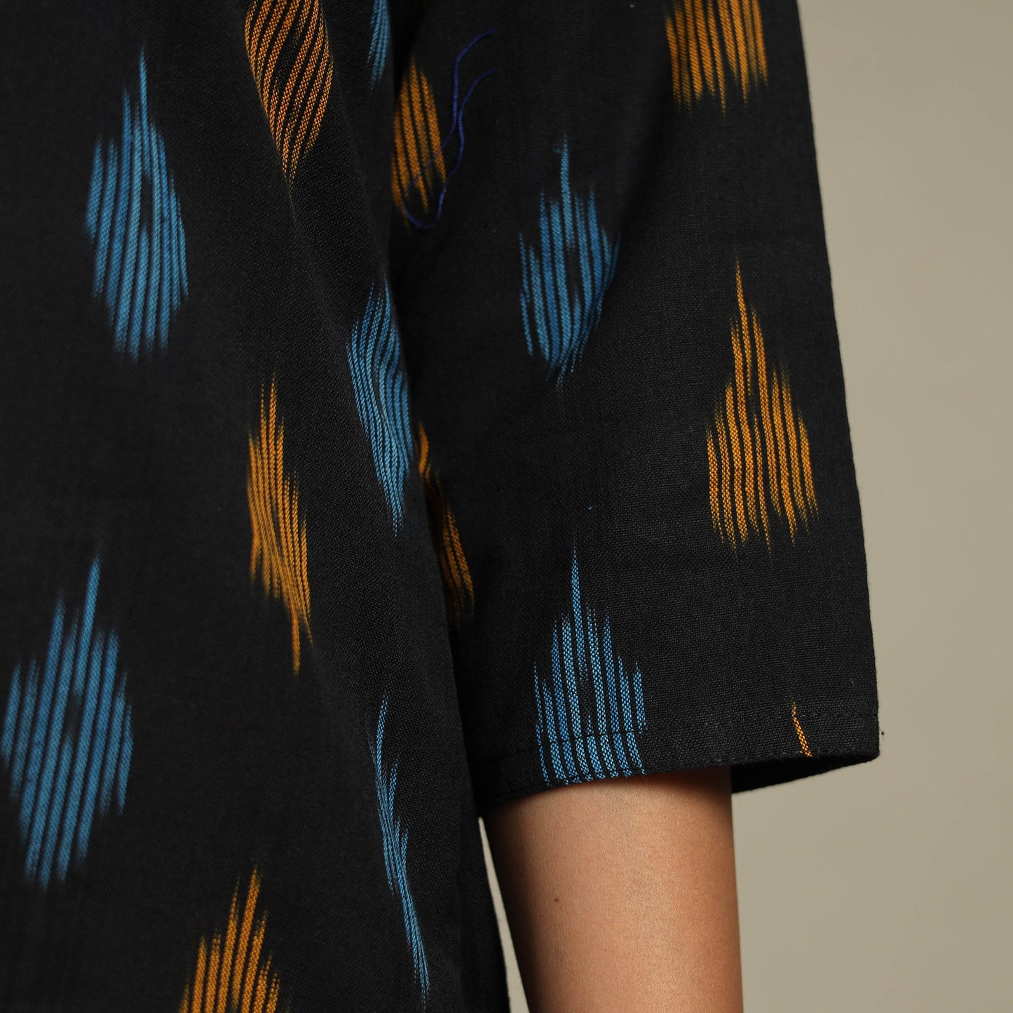 Black Cotton Straight Pochampally Ikat Kurta