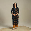 Black Cotton Straight Pochampally Ikat Kurta