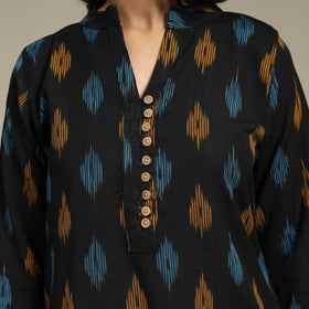 Black Cotton Straight Pochampally Ikat Kurta