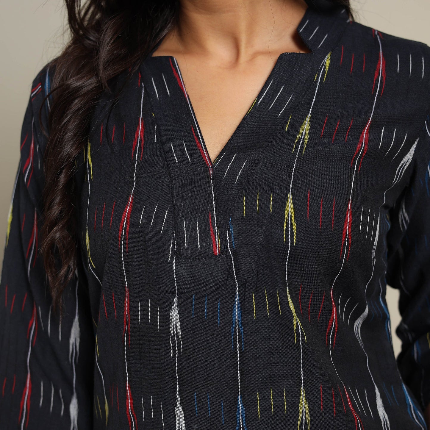 Black - cotton straight pochampally ikat kurta 06