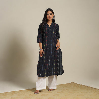 Black - cotton straight pochampally ikat kurta 06