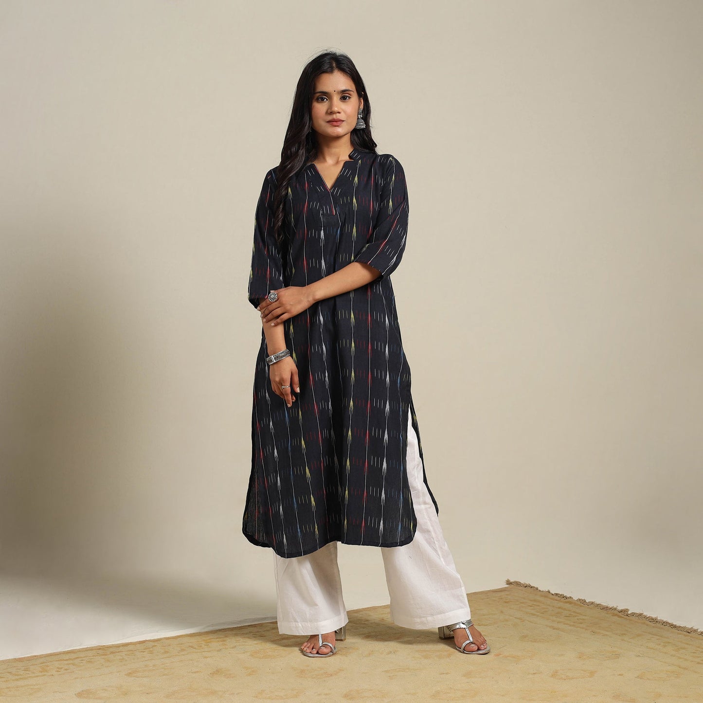 Black - cotton straight pochampally ikat kurta 06