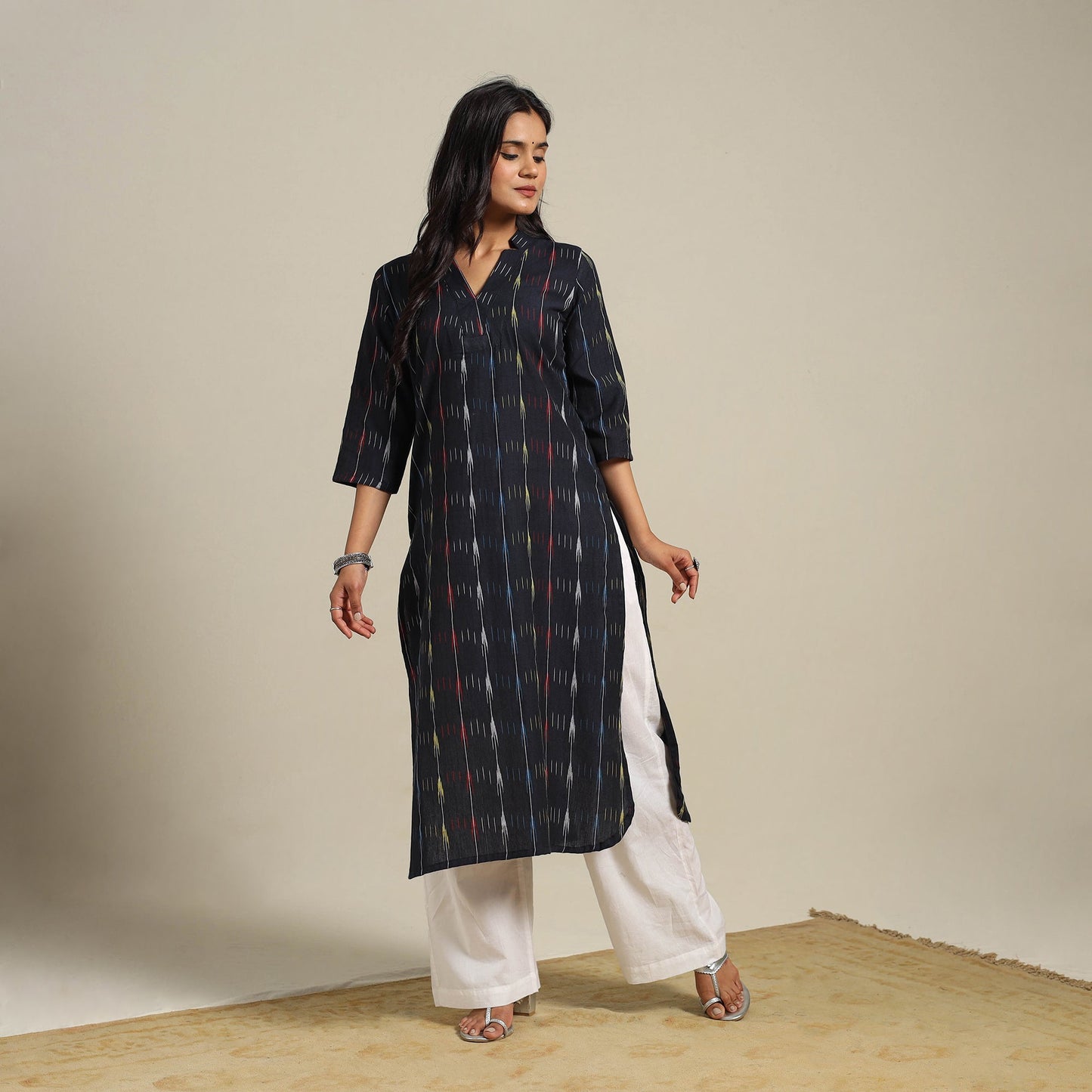 Black - cotton straight pochampally ikat kurta 06