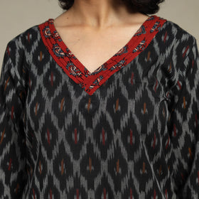 Black Cotton Straight Pochampally Ikat Kurta