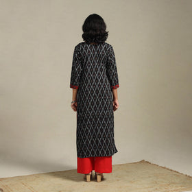 Black Cotton Straight Pochampally Ikat Kurta