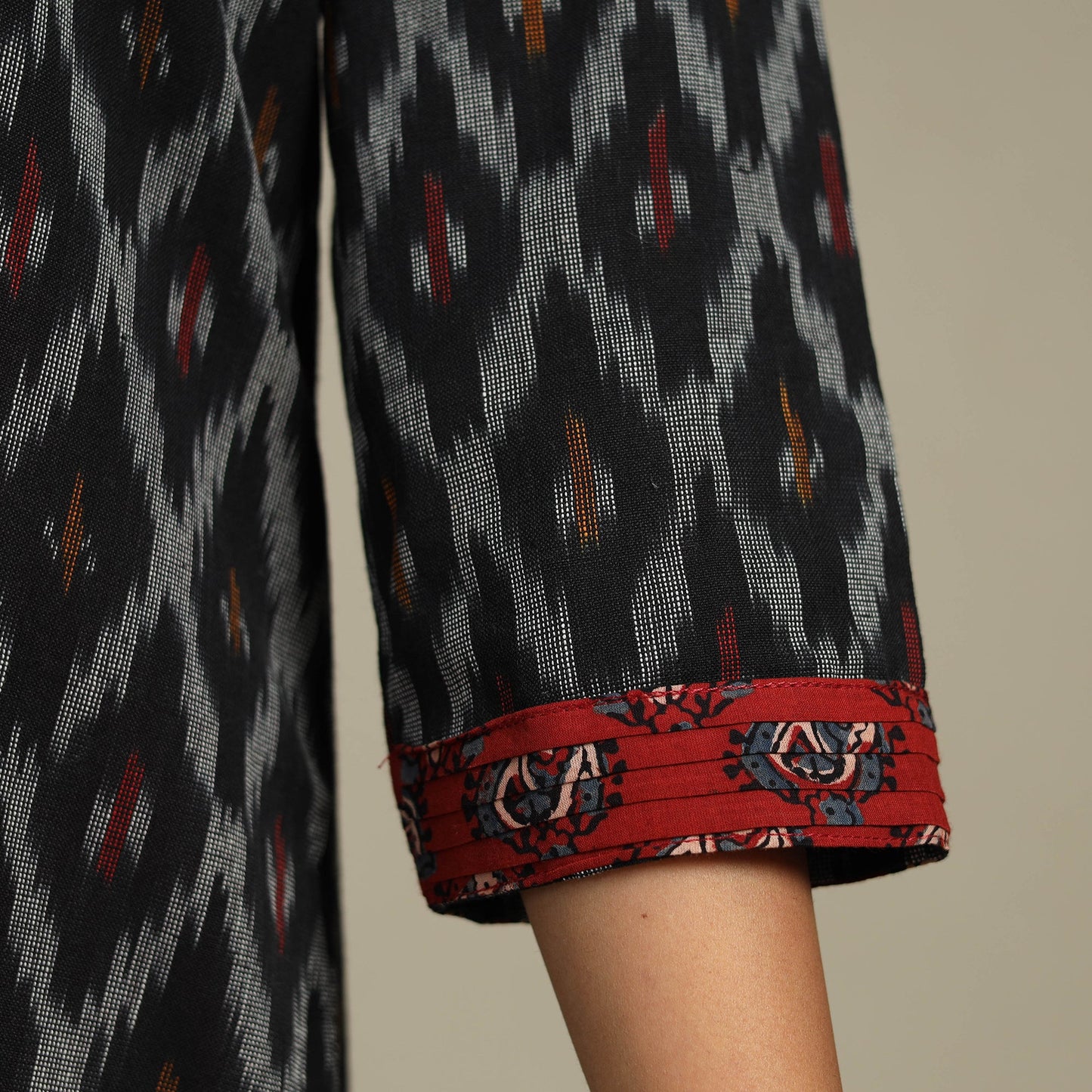 Black Cotton Straight Pochampally Ikat Kurta