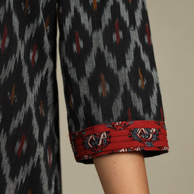 Black Cotton Straight Pochampally Ikat Kurta