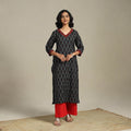 Black Cotton Straight Pochampally Ikat Kurta