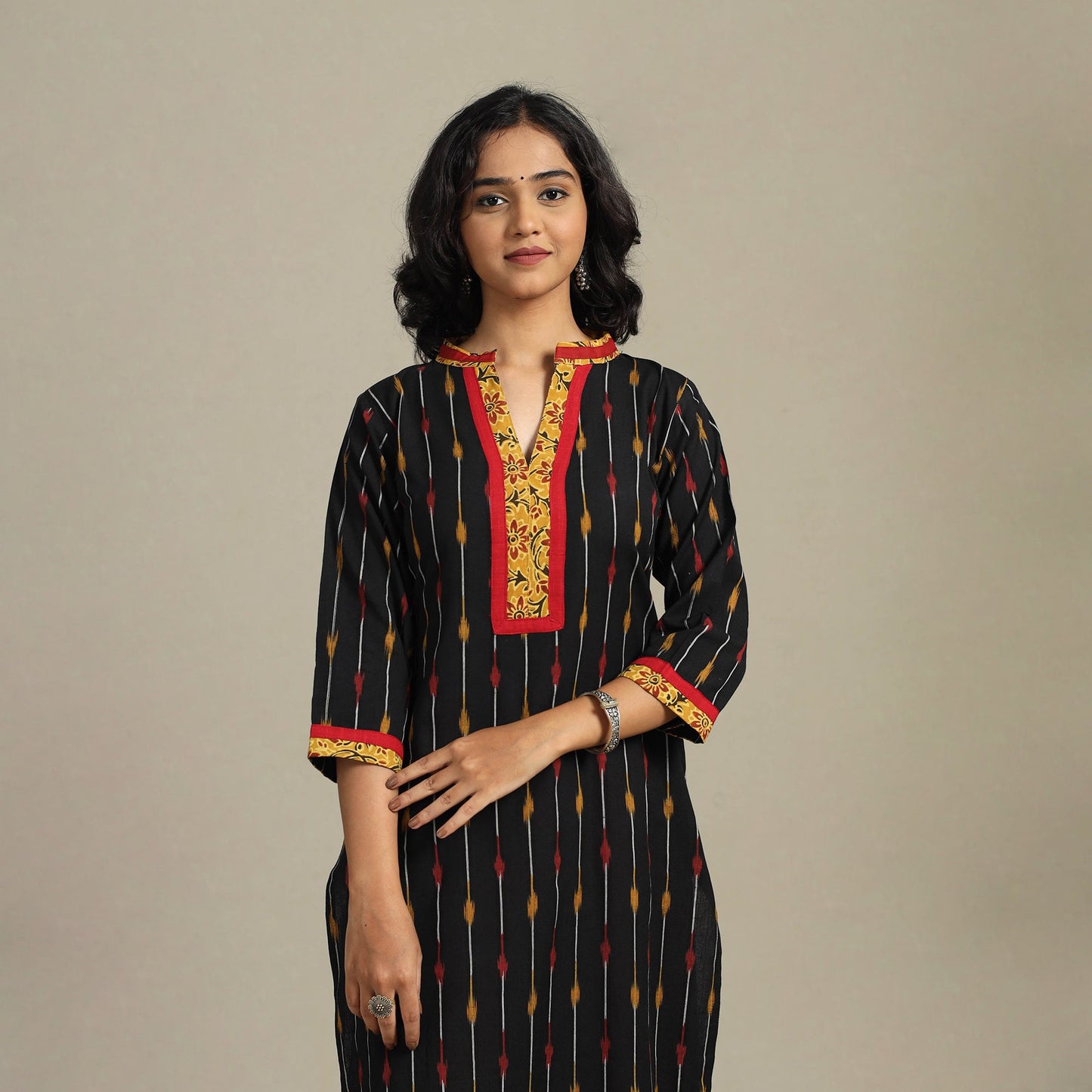 Black - cotton straight pochampally ikat kurta 16