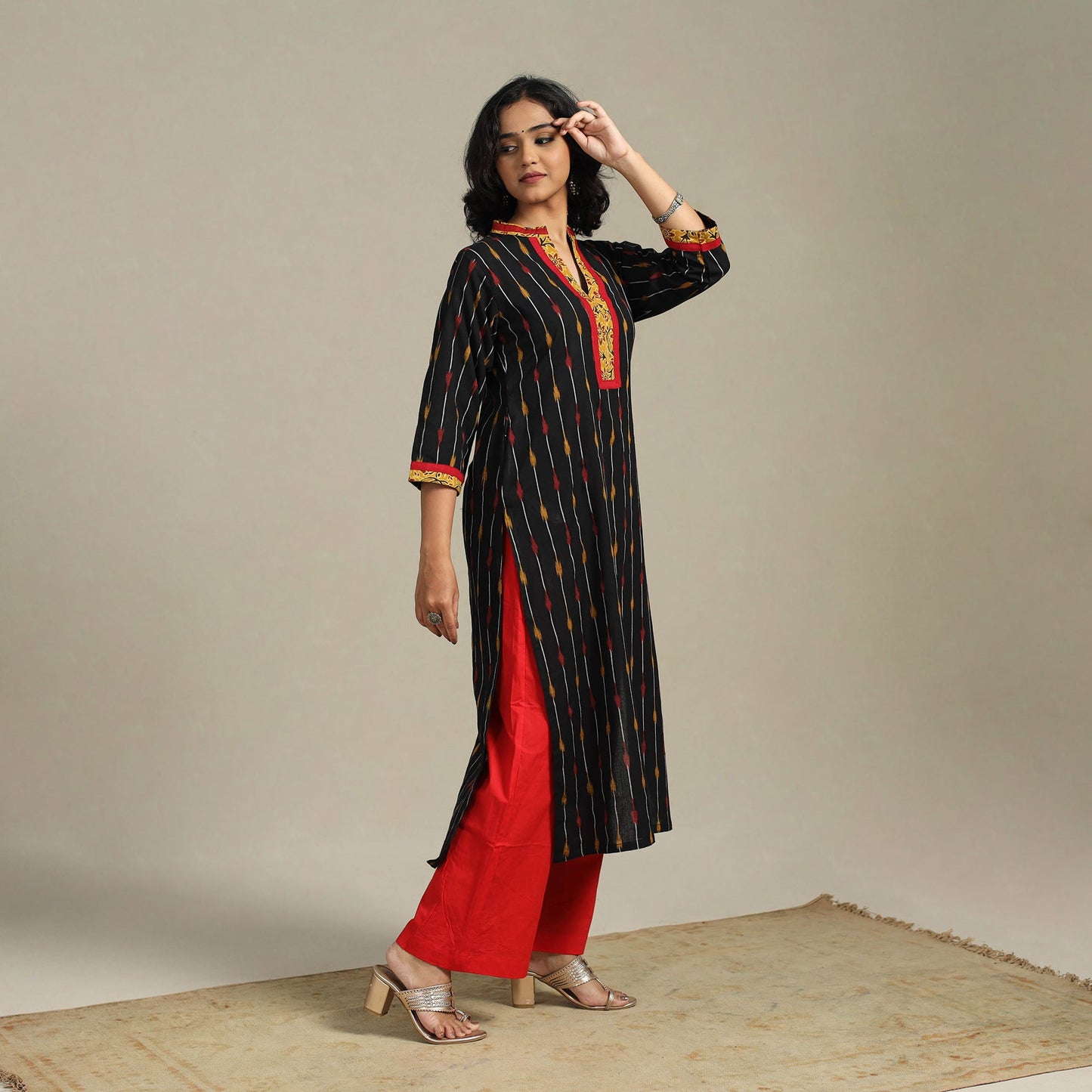 Black - cotton straight pochampally ikat kurta 16