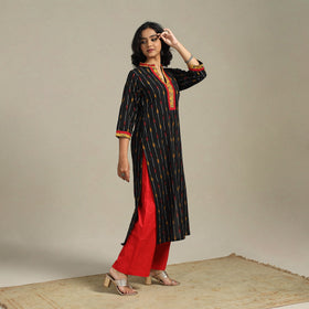 Black - cotton straight pochampally ikat kurta 16