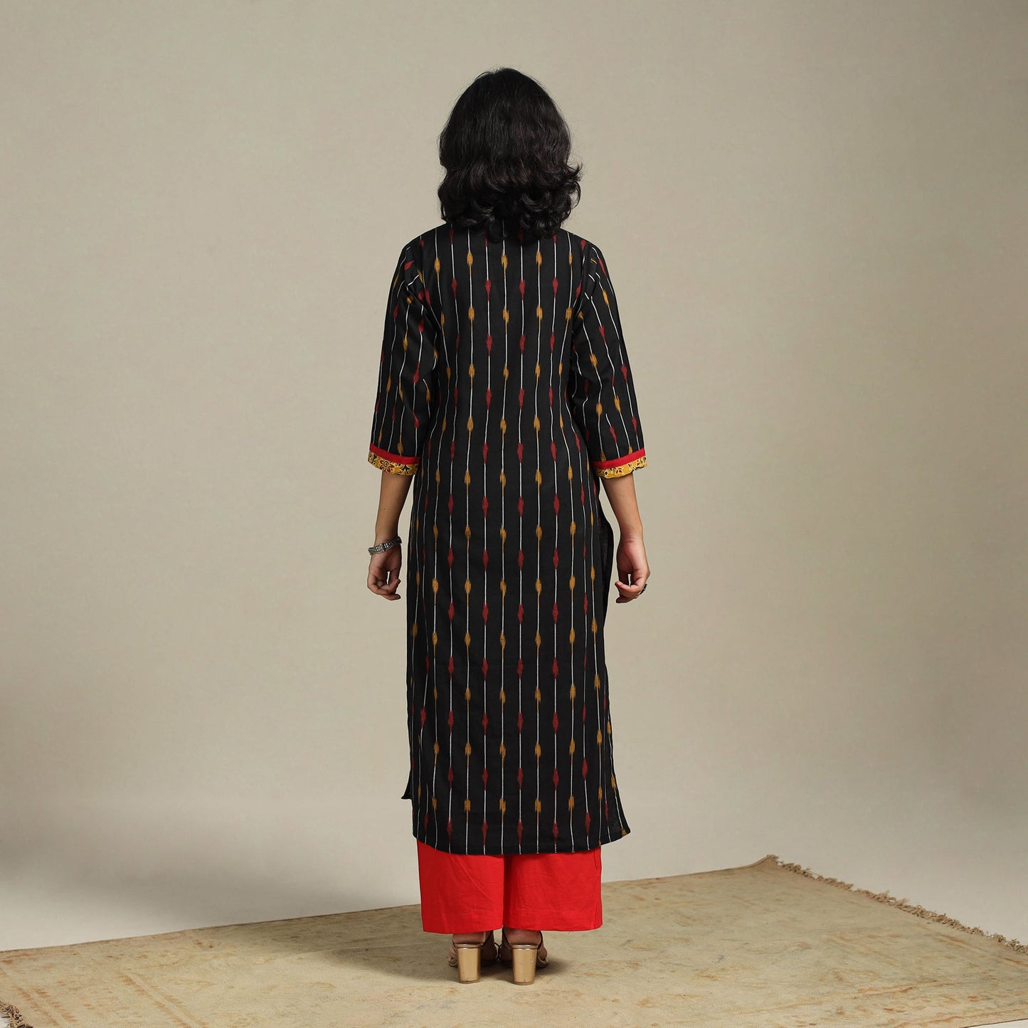 Black - cotton straight pochampally ikat kurta 16