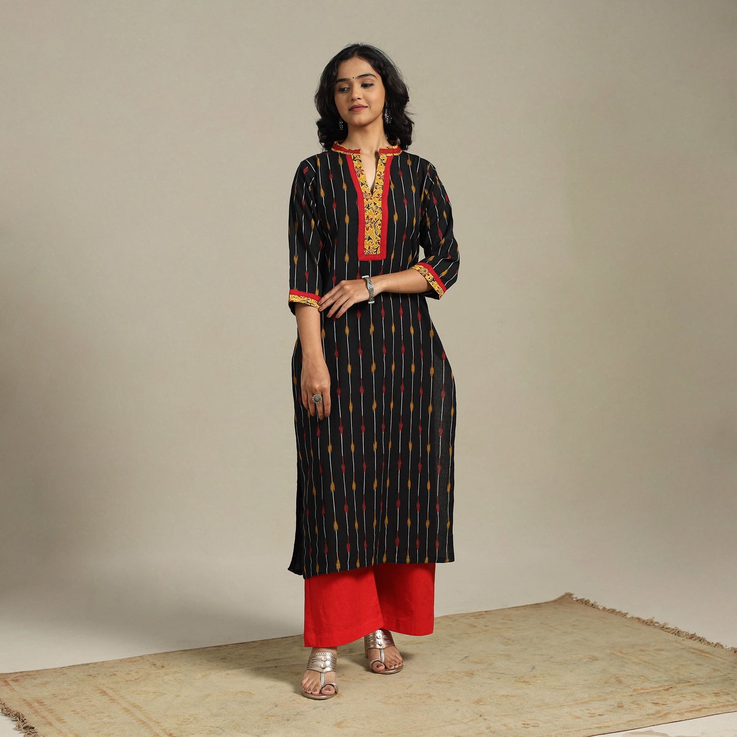 Black - cotton straight pochampally ikat kurta 16