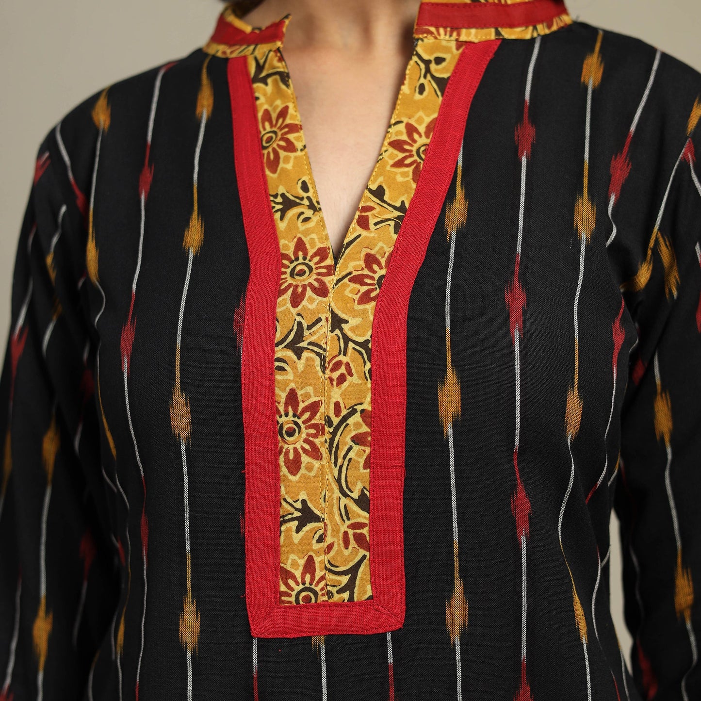 Black - cotton straight pochampally ikat kurta 16