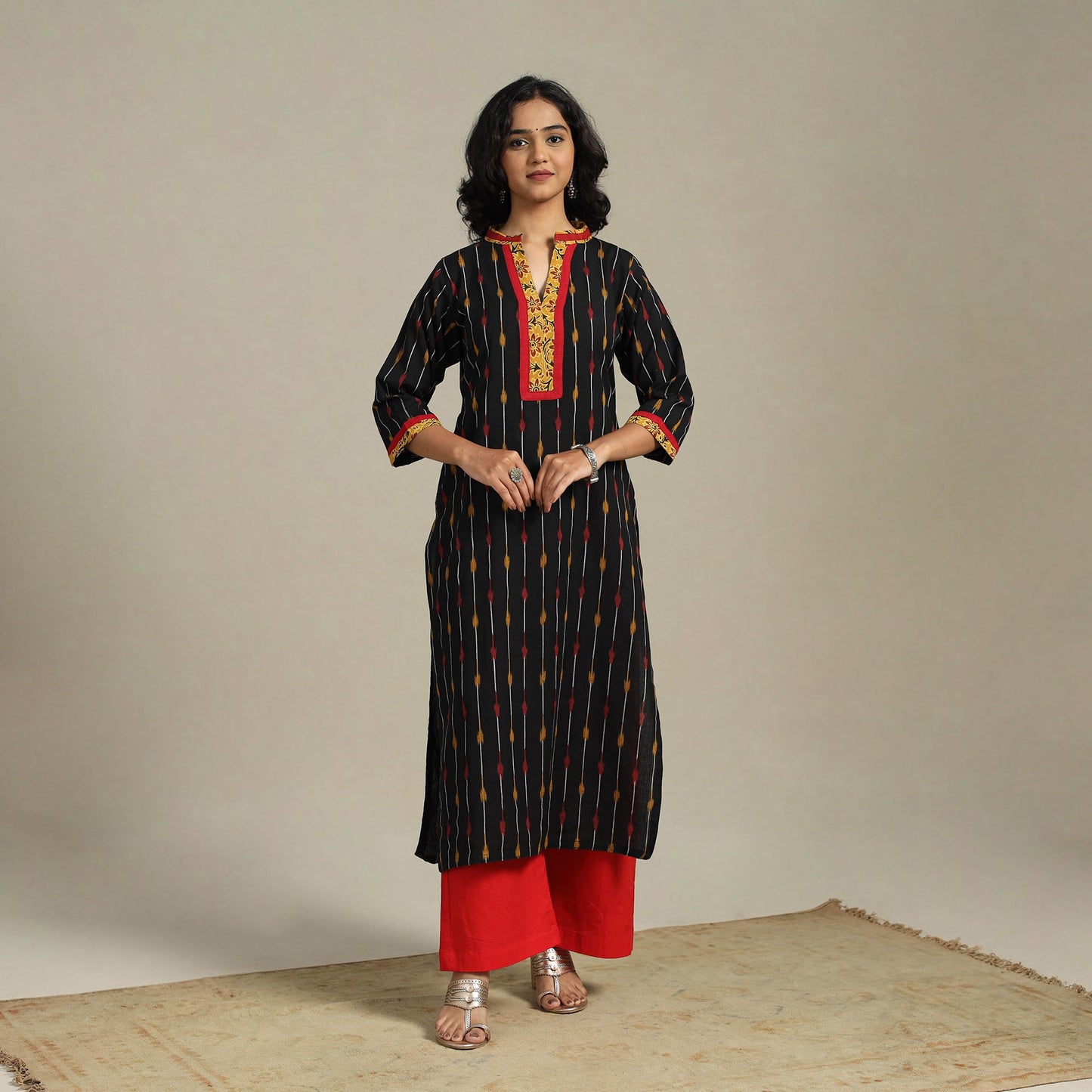 Black - cotton straight pochampally ikat kurta 16