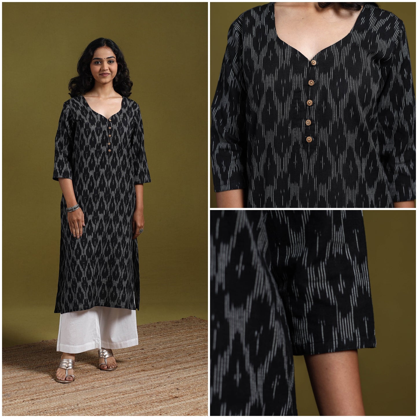 Cotton straight pochampally ikat kurta for women 13