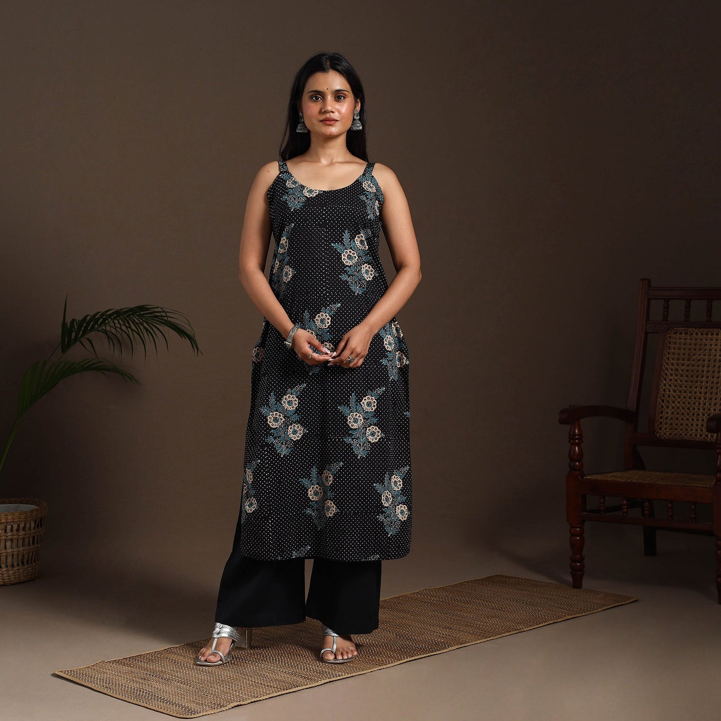 Black - cotton straight sanganeri kurta 16 - handcrafted