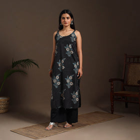 Black - cotton straight sanganeri kurta 16 - handcrafted