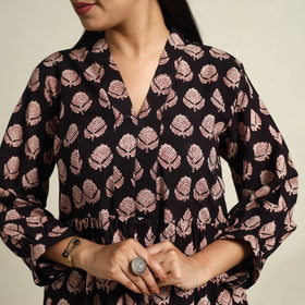 Buy Black  Block Print Cotton Tiered Bagh Dress 