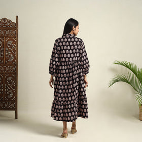 Buy Black  Block Print Cotton Tiered Bagh Dress 