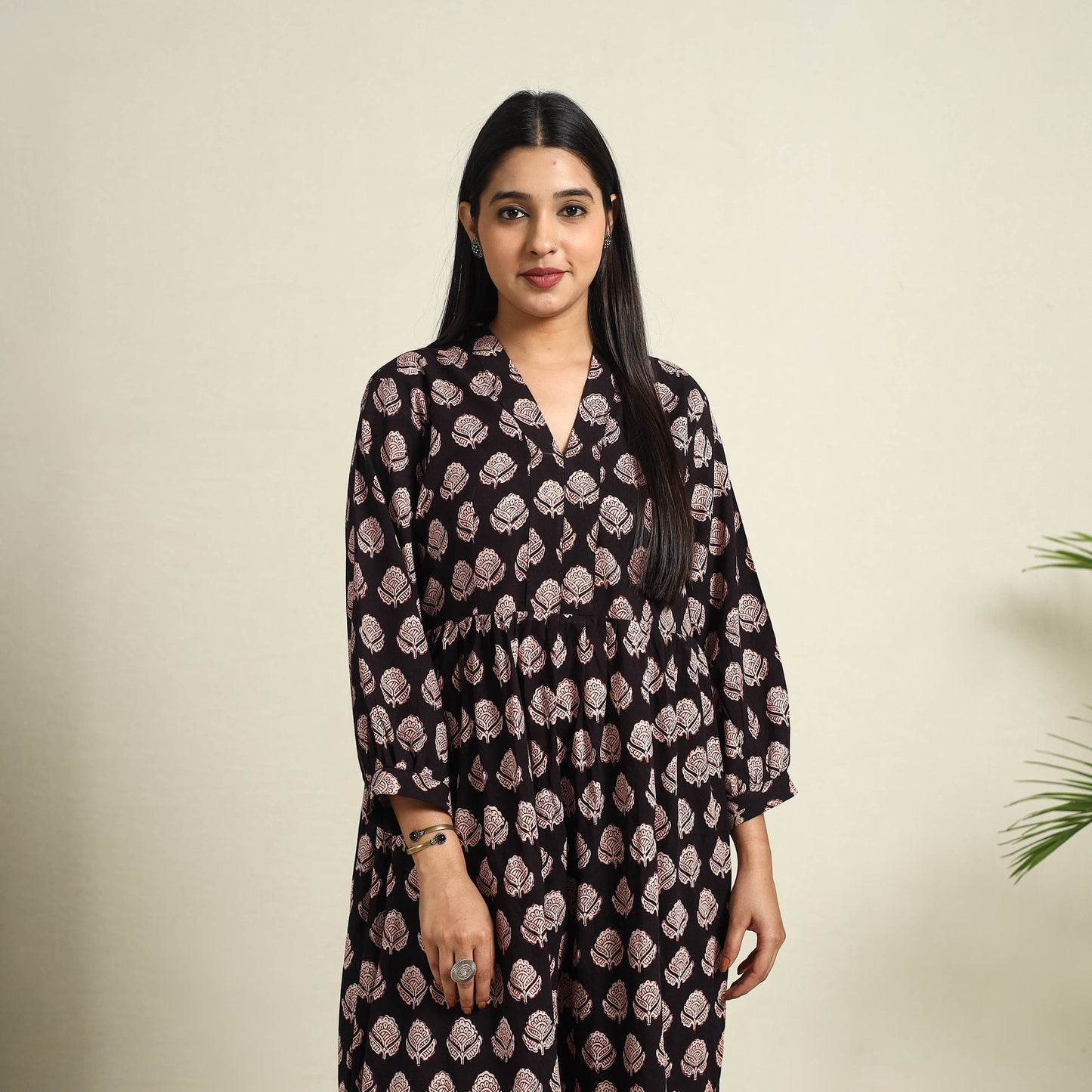 Buy Black  Block Print Cotton Tiered Bagh Dress 