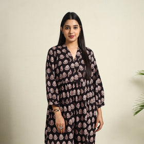 Buy Black  Block Print Cotton Tiered Bagh Dress 