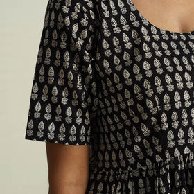 Buy Black Block Print Cotton Tiered Bagru Dress 
