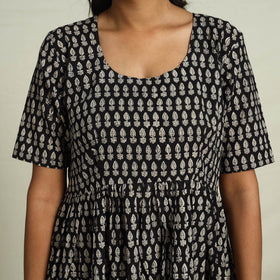 Buy Black Block Print Cotton Tiered Bagru Dress 