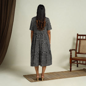 Buy Black Block Print Cotton Tiered Bagru Dress 