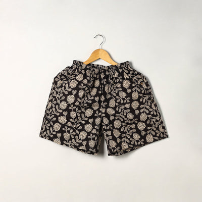  Black Block Print Cotton Unisex Bagru Shorts/Boxer