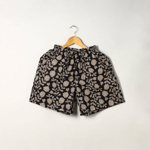  Black Block Print Cotton Unisex Bagru Shorts/Boxer