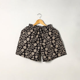  Black Block Print Cotton Unisex Bagru Shorts/Boxer