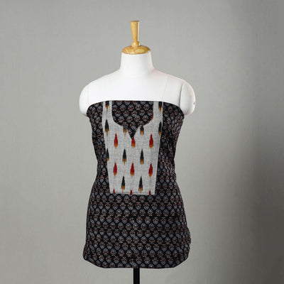 Black - Ajrakh Print Cotton Kurta Material with Patchwork (3m) 14