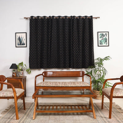 Black - cotton window pochampally ikat curtain (5 x 3 feet)