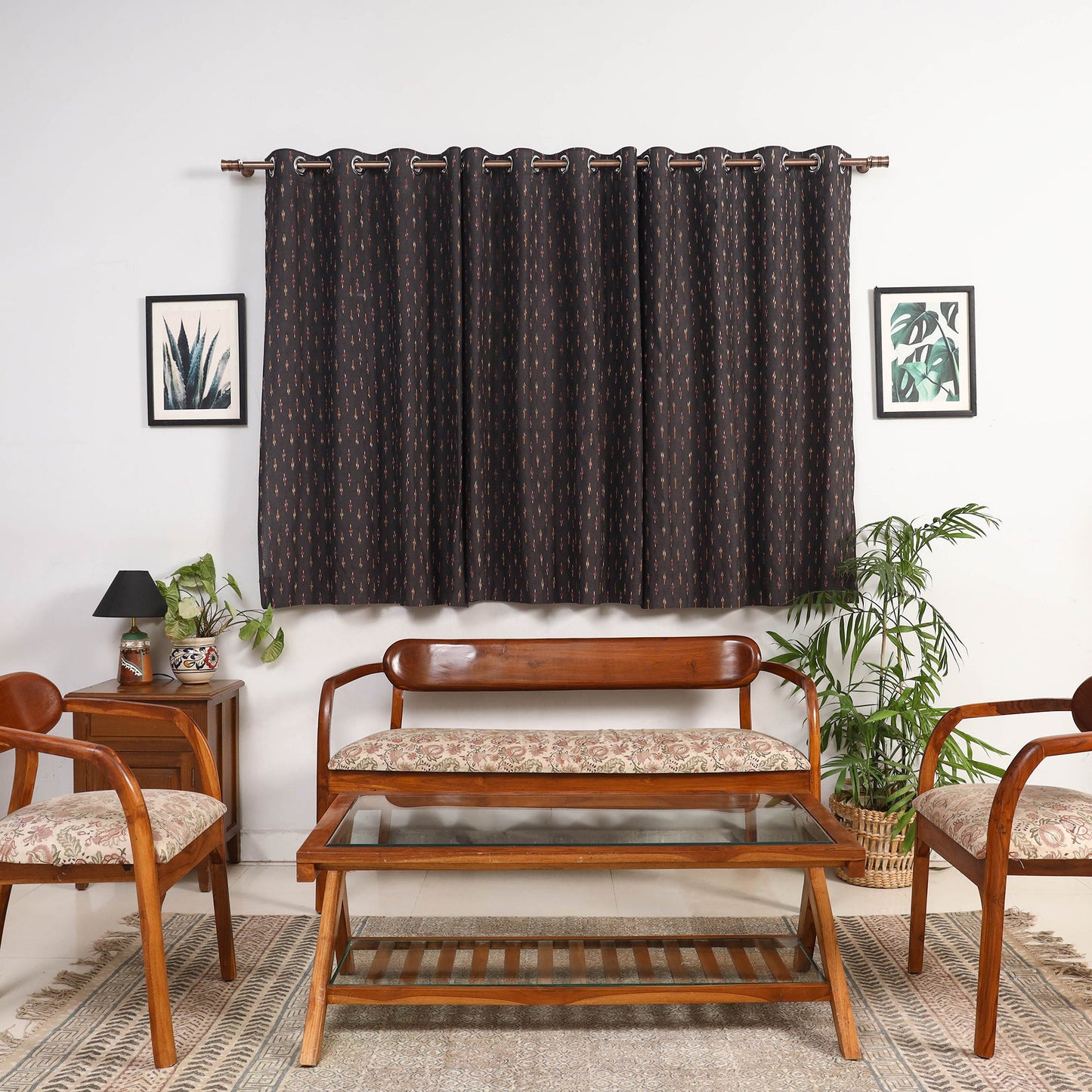 Black - cotton window pochampally ikat curtain (5 x 3 feet)