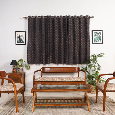 Black - cotton window pochampally ikat curtain (5 x 3 feet)